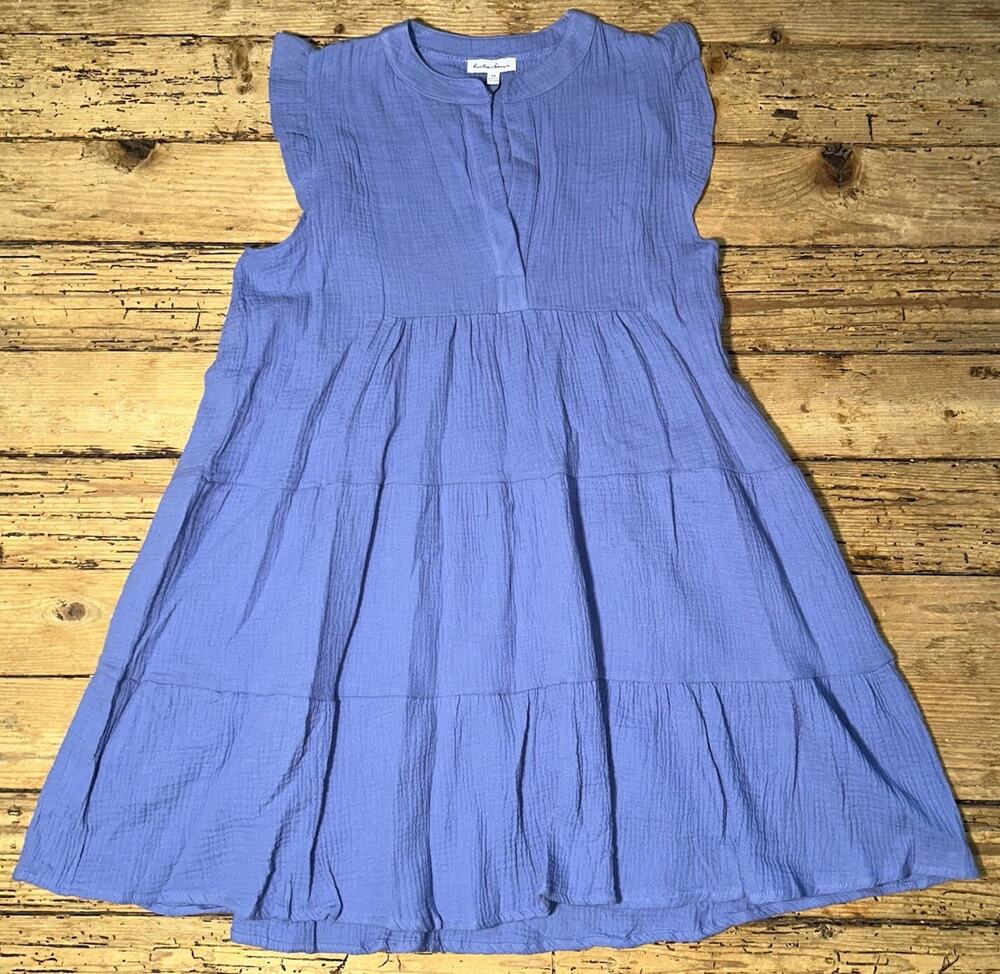 Hunter & Brown Womens Blue Fit & Flare Sleeveless Cotton Dress XS NWT